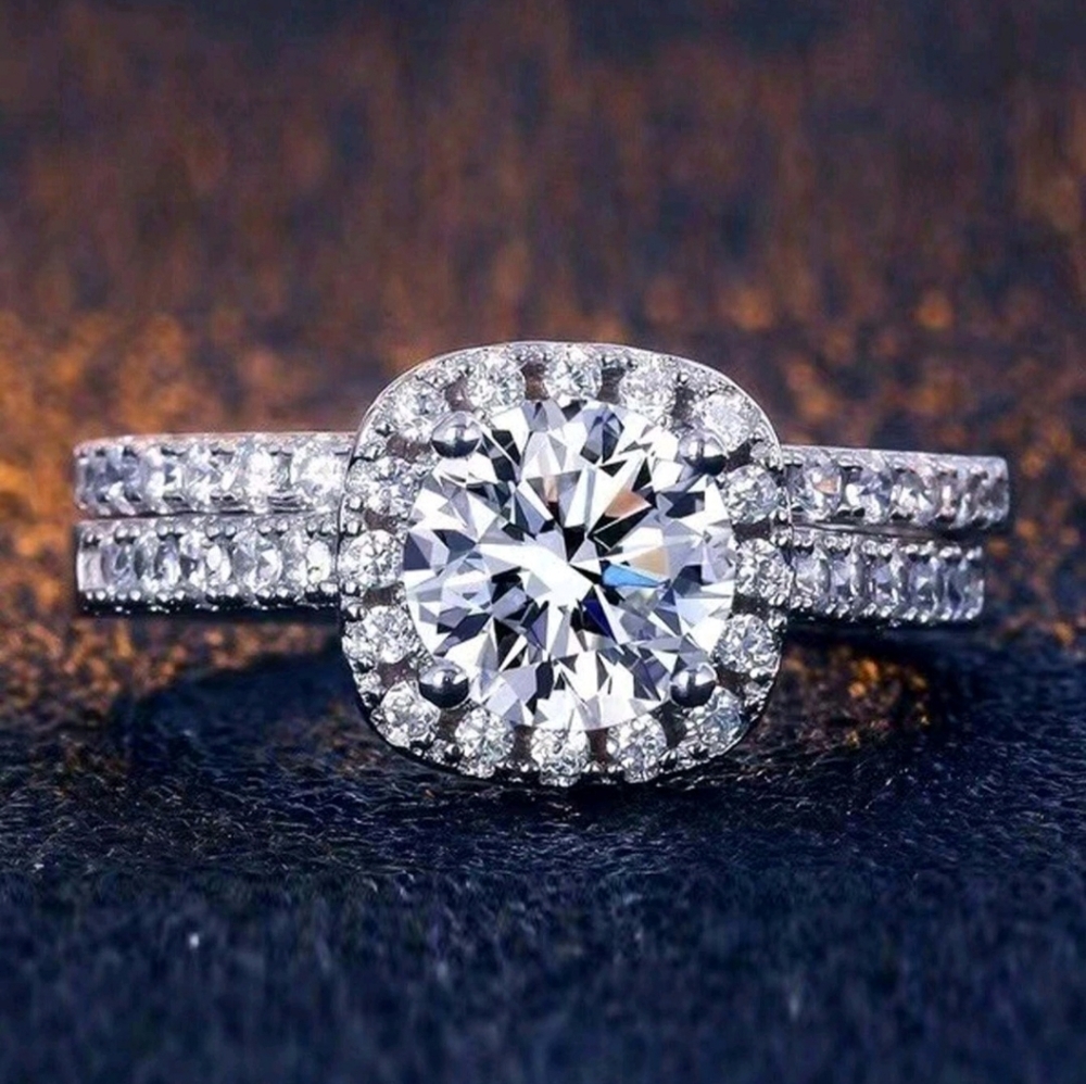 Ring Set Micro Paved Clear Stone Silver